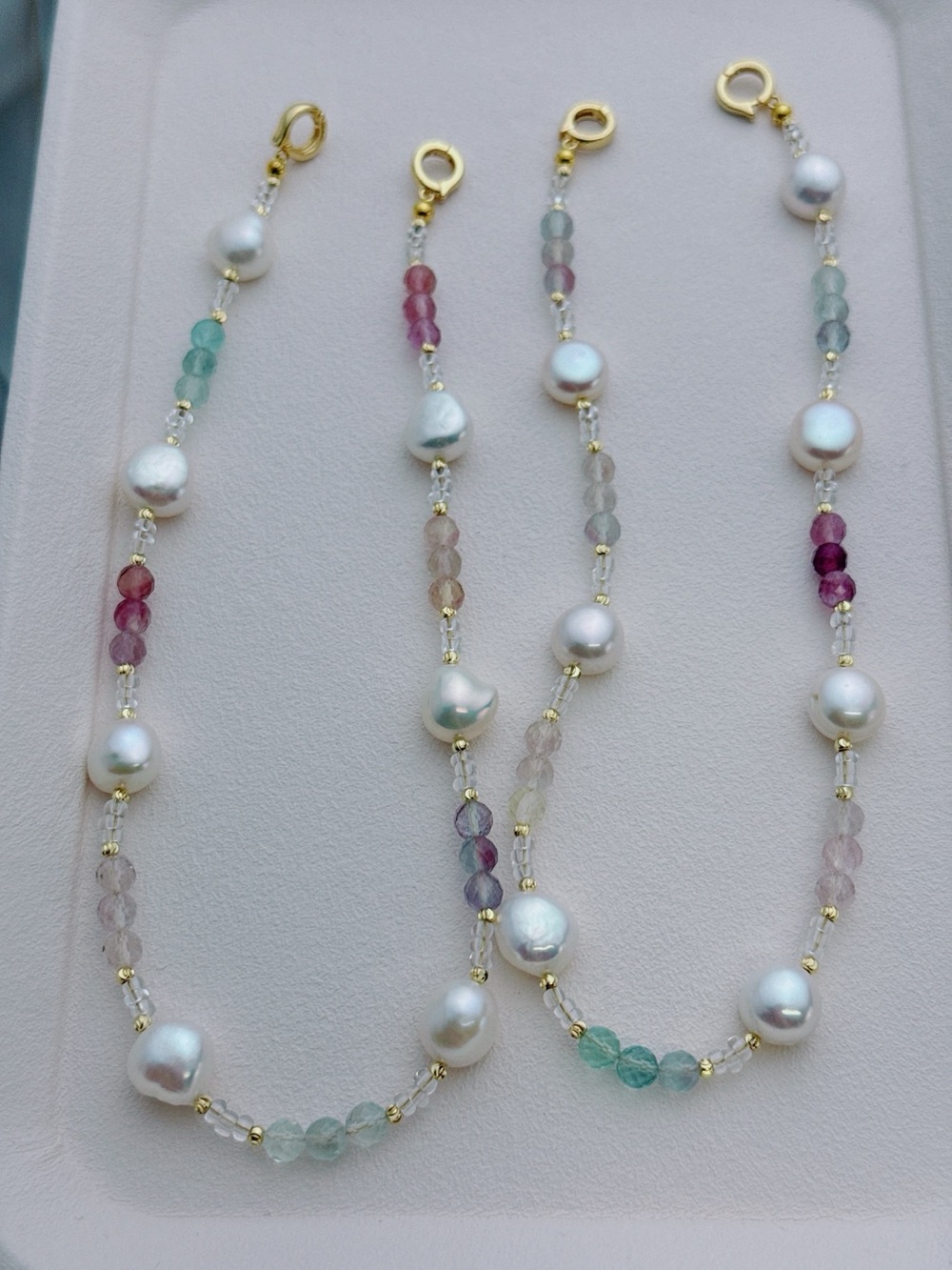 26X543 Handmade Freshwater Baroque Pearl Rainbow Fluorite 14” Extender